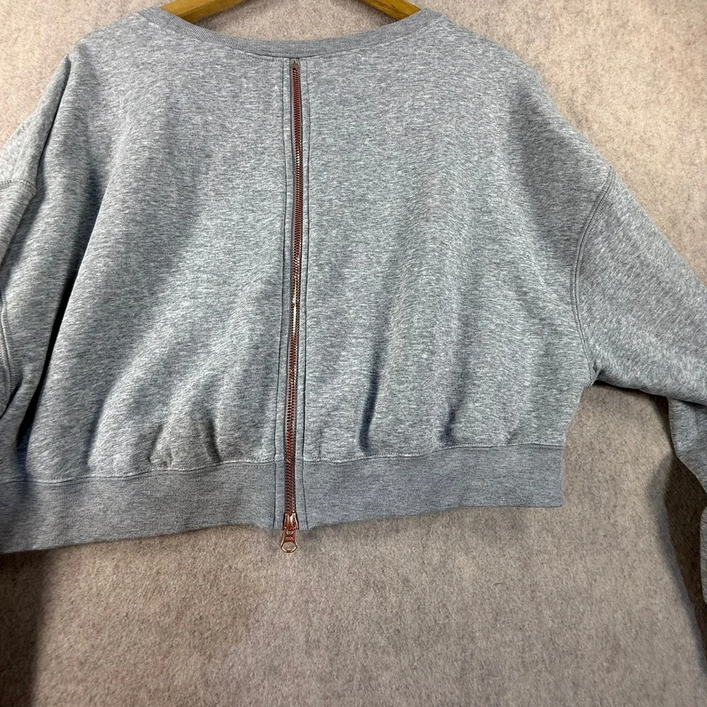 Nike Air Womens Cropped Sweatshirt Gray Rose Gold Metallic Logo Back Zip Medium